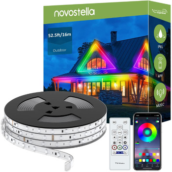 Світлодіодний браслет NOVOSTELLA Outdoor 16M, RGB світлодіодний шланг синхронізується з музикою, світлодіодна стрічка зовнішня водонепроникна, мотузковий світильник із додатком для вулиці, балкона, саду, ялинки, Різдва, весілля, вечірки