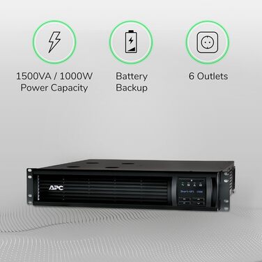 Інвертор APC Smart-UPS 1000 В з рідкокристалічним дисплеєм RM (монтаж у стійку) змінного струму 120 В, 700 Вт, 1000 В, вихідний USB, 62U Чорний із APC SmartConnect для контактних даних AR4018SPX432, AR4024SP, AR4024