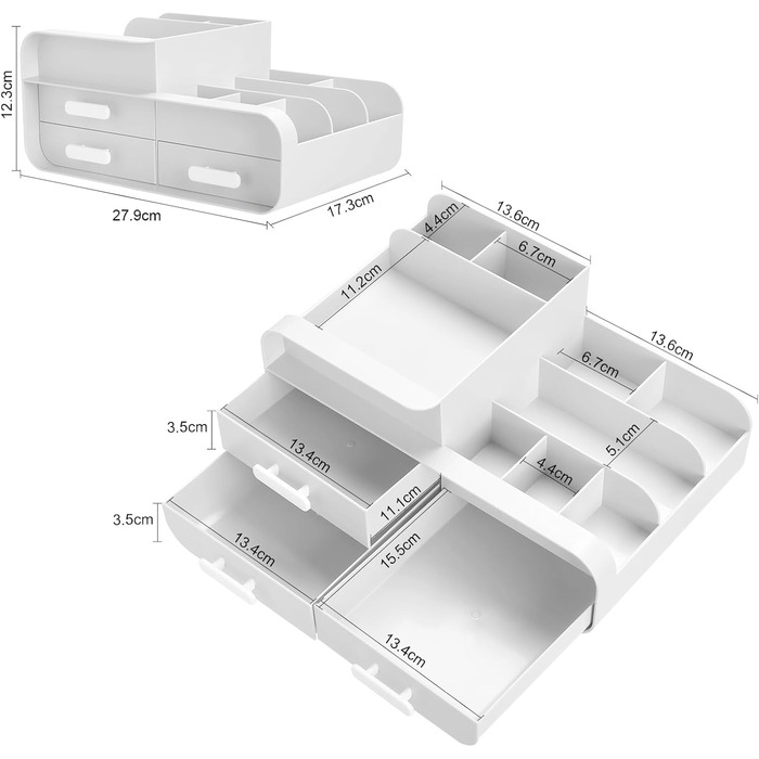 Косметичний органайзер для макіяжу Косметичне сховище з 3 висувними ящиками Багатофункціональний органайзер для макіяжу з відділеннями для зберігання косметики, засобів по догляду за шкірою та ювелірних виробів білого кольору