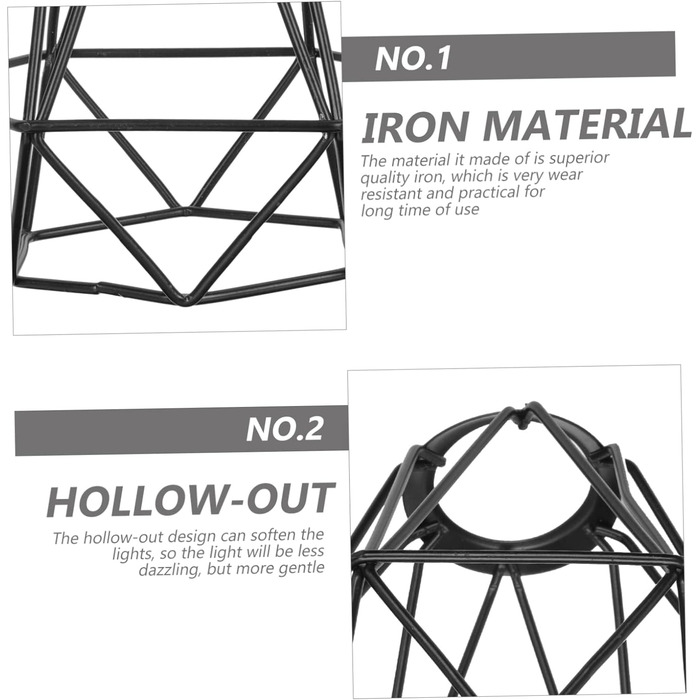 И Ротанговий абажур Плетений металевий абажур Залізний кронштейн Ротанговий абажур Лампа з залізного дроту Лампа в клітку 14x13смx3 шт. Чорнийx3 шт., 3 шт.