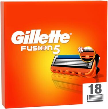 Леза для бритви Gillette Fusion 5 для бритв, 18 змінних лез для мокрих бритв чоловічі з 5-кратним лезом, Зроблено в Німеччині 18 лез