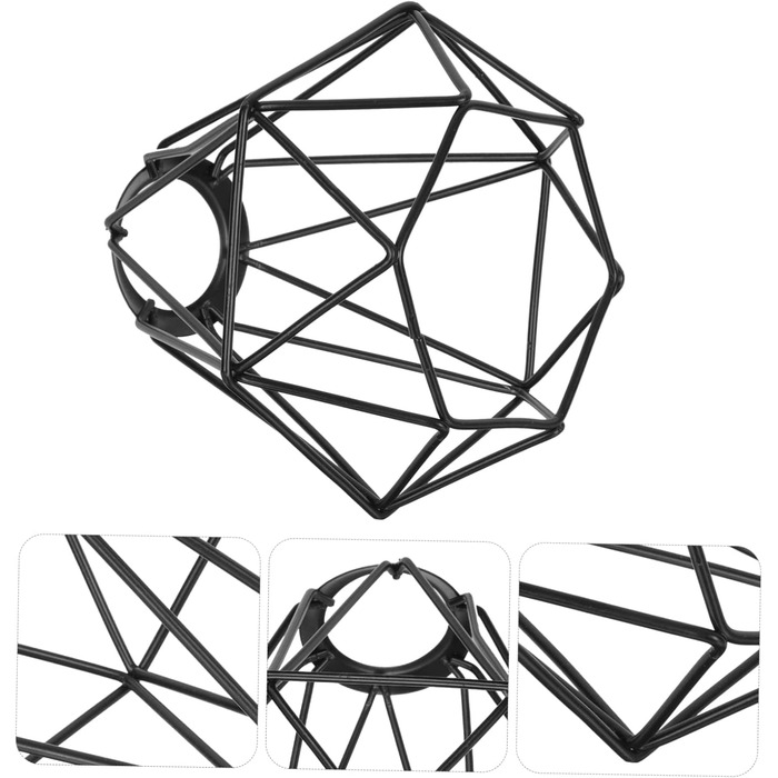 И Ротанговий абажур Плетений металевий абажур Залізний кронштейн Ротанговий абажур Лампа з залізного дроту Лампа в клітку 14x13смx3 шт. Чорнийx3 шт., 3 шт.