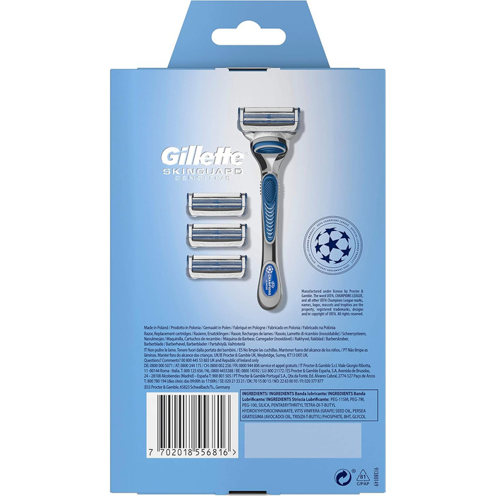 Чоловіча бритва Gillette SkinGuard з 3 лезами, ука 4 чутливих леза Skinguard