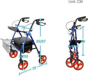 Ходунки, 4 колеса, розбірні, роллер з сидінням, медична подвійна гальмівна система, для прогулянок літніх людей, синій, Це так добре з вашого боку