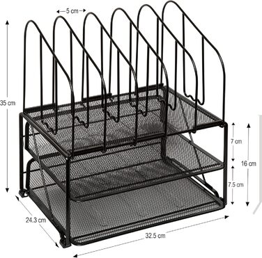 Настільний органайзер Amtido Mesh з полицею та 5 відділеннями - Зберігання папок, документів, паперу та листів - Настільні аксесуари для дому та офісу - REgal для канцелярського приладдя - чорний