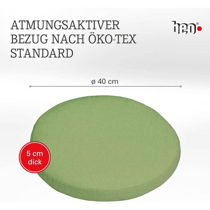 Крісло-подушка для сидіння Beo Зроблено в ЄС Подушка для крісла, яку можна прати, зі знімним чохлом Ідеально підходить для приміщень і вулиці Подушка сидіння кругла Ø 40см Дихаюча подушка сидіння в зеленому кольорі