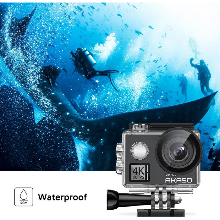 Підводна камера 20MP WiFi Action Camera із сенсорним екраном EIS із 8-кратним зумом Голосове керування Пульт дистанційного керування Комплект аксесуарів Спортивна камера (V50 Elite), 4K60FPS 40M