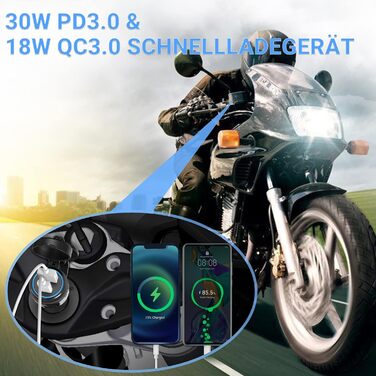 Адаптер роз'єму 30 Вт PD USB C для BMW Motorrad DIN Hella EU Plug PD & QC 3.0 USB-розетка Роз'єм Водонепроникний зарядний пристрій для прикурювача 12-24 В Караван Ducati Triumph Blue