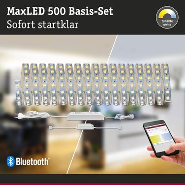 Світлодіодна стрічка MaxLED 500 Розумний дім Bluetooth Базовий набір 10 м з можливістю налаштування білий в т.ч. 47 Вт з можливістю затемнення сріблястий пластиковий світлодіодний ремінець 3000 K Базовий набір 10 м 3000K, 70565