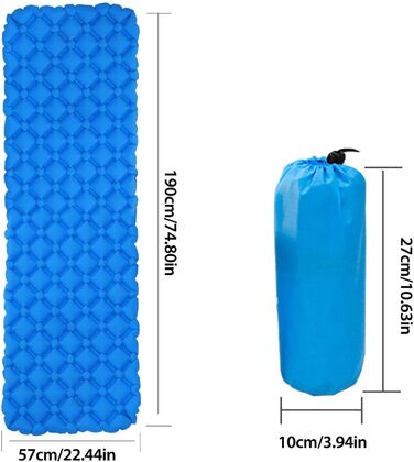 Надувні туристичні килимки, 27.9 x 9.94 x 9.94 дюймів, легкий килимок для сну, водонепроникний подвійний килимок, портативний килимок для подорожей і походів для сумки для перенесення, компактний, легкий