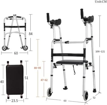 Допоміжний засіб для ходьби Rollator Walker зі складним сидінням, ролик у стилі євро, допоміжний засіб для ходьби на 2 колеса для людей похилого віку Міцна сталева рамна опора Туга за