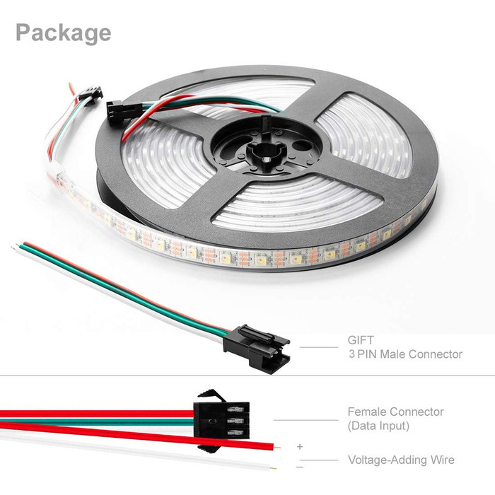 Холодний білий SK6812 (Подібний WS2812B) 5м 60LEDs/Пікселів/м 300LEDs Індивідуально адресований Гнучкий 4 кольори в 1 Світлодіодна стрічка Dream Color Водонепроникна IP67 DC5V