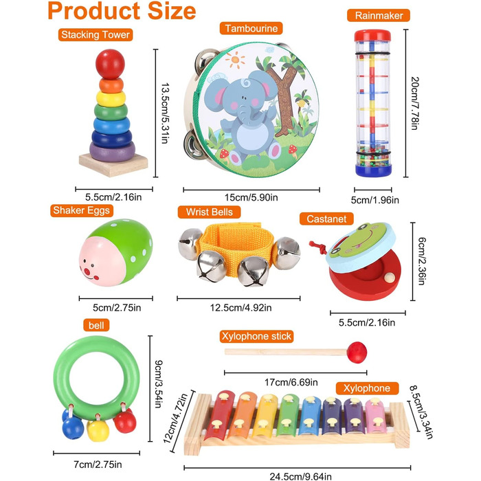 Музичні інструменти для дітей, Музичні інструменти, Набір музичних інструментів, Музичні дитячі іграшки з ксилофоном, Дерев'яні іграшки, Набір ударних інструментів, Ударні іграшки, Дитячі інструменти від 3 років