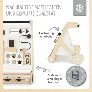 Ходунки Bieco Baby Walker Wood, чорно-білі Багатофункціональні дитячі ходунки Дитяча коляска для розвитку моторики Допоміжний засіб для дитячої ходьби з гумовими шинами Вправа Дитячі ходунки