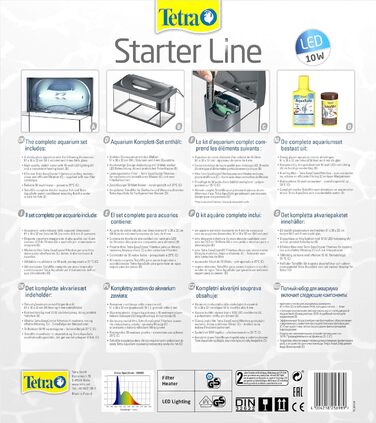 Комплектація акваріума Tetra Starter Line 54 л - в т.ч. денне і нічне світло, LED підсвічування, внутрішній фільтр, обігрівач, кондиціонер для корму для риб і води (з денним світлом, 54 літри)