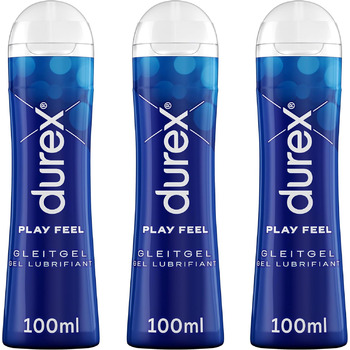 Лубрикант Durex Play Feel Можна мити, не жирний і не залишає плям На водній основі, легка та шовковиста текстура, дерматологічно протестована, сприятлива для pH Зручна пляшка для дозування 3 x 100 мл