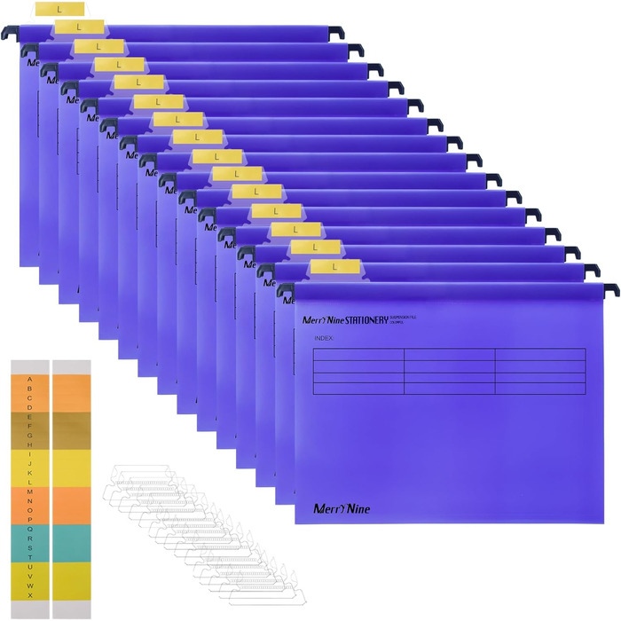 Підвісні папки MerryNine, A4, 5 шт. , поліпропілен, підвісні папки з райдерами та картками-вкладишами, для школи, дому, роботи, офісу, організації (5 кольорів) (1, фіолетовий)
