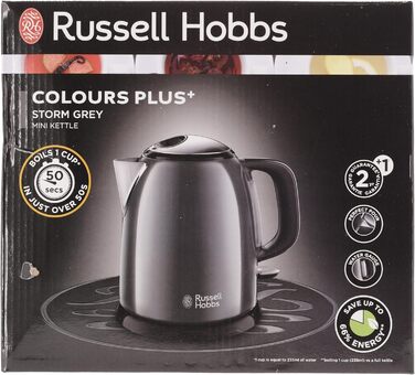 Електричний чайник Russell Hobbs малий 1,0 л Кольори Нержавіюча сталь Сірий (2400 Вт, функція приготування під тиском, знімний фільтр від накипу, зовнішній індикатор рівня води, маленький туристичний чайник)Чайник 24993-70 Електричний чайник 1л