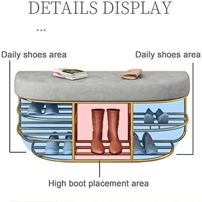Сучасна м'яка лавка для взуття, металева полиця для взуття з оксамитовим декором сидіння Меблі для вітальні, сірий, 100X35X45 см сірий 100x35x45 см (39x14x18 дюймів)
