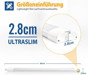 Світлодіодний вологонепроникний світильник 60 см, 18 Вт 1800LM світлодіодний трубчастий денний ліхтар, послідовне підключення, нейтральний білий 4000K, IP66 водонепроникний вологонепроникний світильник для гаража Підвал Майстерня Ванна кімната Офісний кор