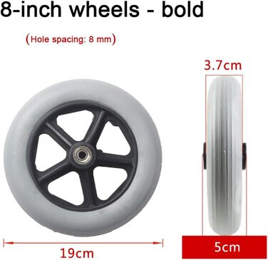 Ролики для інвалідних візків 'Ролики для інвалідних візків передні 6 7 8 Ролики для інвалідних візків, ручні запасні колеса для інвалідних візків, суцільні шини, чорний/сірий аксесуар для передніх коліс (Колір сірий, Розмір 8 дюймів (19 см))) Сірий 8in (1