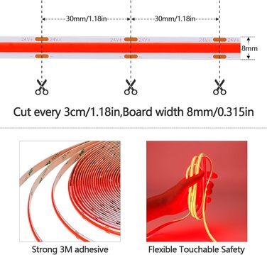 Світлодіодна стрічка 3000K Світлодіодна стрічка тепла біла 384 світлодіоди/м Самоклеюча світлодіодна стрічка CRI 93 Висока яскравість 6800 лм Неводонепроникна світлодіодна стрічка IP20 для внутрішнього оздоблення будинку (лише стрічка) (червона, 10 метрів