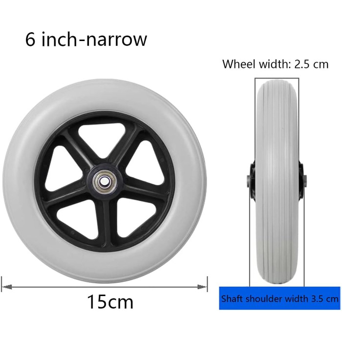 Замінні колеса для інвалідного візка, переднє колесо для інвалідних візків, аксесуари для роликів, сіра суцільна шина з ПВХ/B/6 дюйма вузька