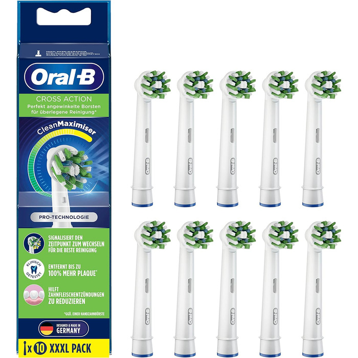 Щітки Oral-B CrossAction для електричної зубної щітки, 10 шт. , комплексне чищення порожнини рота зі щетиною CleanMaximiser, Насадка для зубних щіток Oral-B Щітки 10 шт. одинарні