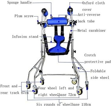 Прогулянкова рама для людей похилого віку з інсультною геміплегією, нержавіюча сталь, допоміжний засіб для стояння з 6 колесами, реабілітаційний пристрій, дитячий церебральний параліч, максимальне навантаження 180 кг, це так добре з вашого боку