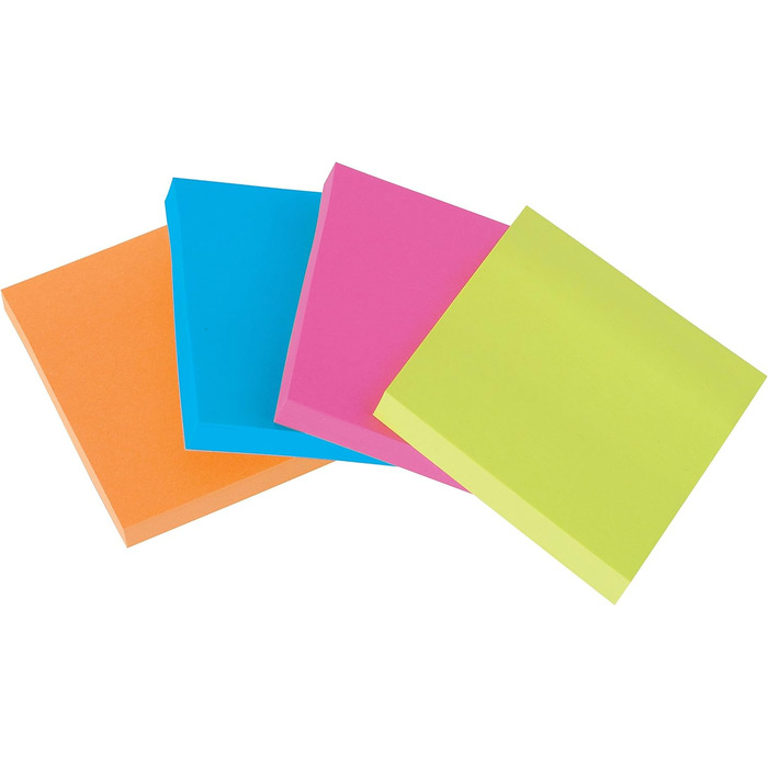 Стікери Super Sticky Notes, упаковка з 24 блокнотів, 90 аркушів на блокнот, 76 мм x 76 мм, кольори зелений, рожевий, синій, помаранчевий - надзвичайно міцні наліпки для нотаток, списків справ і нагадувань (багатобарвний, стандартний, набір наліпок 76 x 12