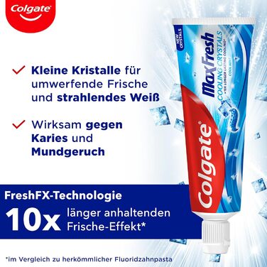 Зубна паста Colgate Max Fresh Cooling Crystals 12x75 мл ефективне чищення зубів для тривалої свіжості та чистого відчуття в роті зберігає зуби білими та бореться з карієсом 75 мл (12 упаковок)