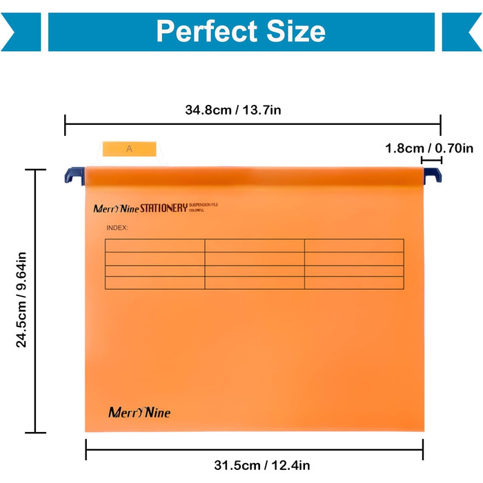 Підвісні папки MerryNine, A4, 5 шт. , поліпропілен, підвісні папки з райдерами та картками-вкладишами, для школи, дому, роботи, офісу, організації (5 кольорів) (1, помаранчевий)