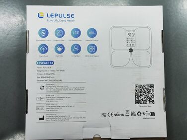 Шкала жиру в організмі Lepulse Lescale F4 pro, ваги з жировими відкладеннями та м'язовою масою, ваги для ванної кімнати з аналізом жиру в організмі, шкала складу тіла, надточні ваги тіла, тенденція, великий дисплей, 15 вимірювань тіла чорний