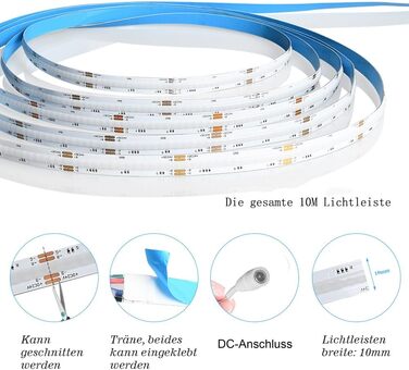 Інтелектуальна світлодіодна стрічка WIFI COB RGB 576 світлодіодів/м 5760 світлодіодів Світлодіодна стрічка 24 В працює з Google Home Assistant/Alexaz, деформована світлодіодна стрічка з можливістю затемнення з пультом дистанційного керування Wi-Fi (10 м R