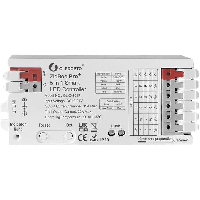 Контролер GLEDOPTO ZigBee для світлодіодної стрічки RGBCCT WRGBWW для 12 В або 24 В протестовано з Philips Hue*, Alexa Echo Plus, Homee (Pro 5в1)