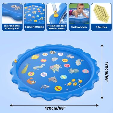 Водна іграшка дитяча бризкалка, 170 см садовий спринклер водних ігор водний спринклер дитячий басейн іграшковий басейн для дітей собак на відкритому повітрі, протиковзкий, регульована висота води