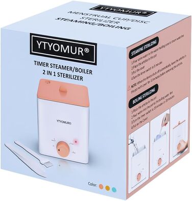 Оновлений очищувач менструальних чашок Menstrual Cup Steamer 2 в 1 режими приготування та приготування на пару, таймер з кнопкою одним натисканням, автоматичне вимкнення, з 1 щіткою для чищення, 1 термостійкий затискач помаранчевий