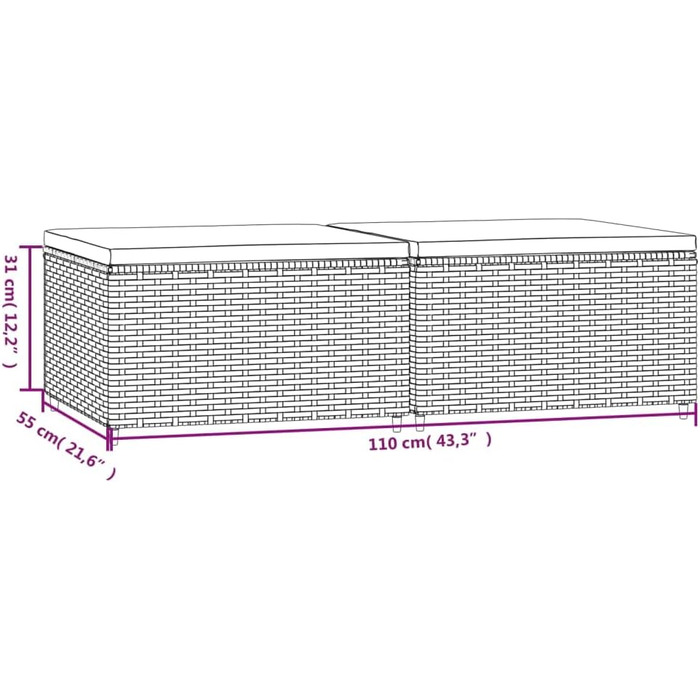 Садовий табурет з подушками 2 шт. Коричневий полі ротанг,319757