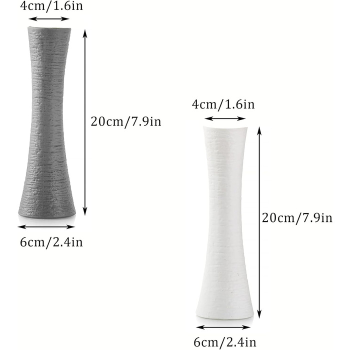 Маленькі керамічні вази для квітів Набір з 2 декоративних тонких ваз для вітальні Міні-вази ручної роботи килимок для однієї квітки Прикраса столу Сучасні білі сірі вузькі вази