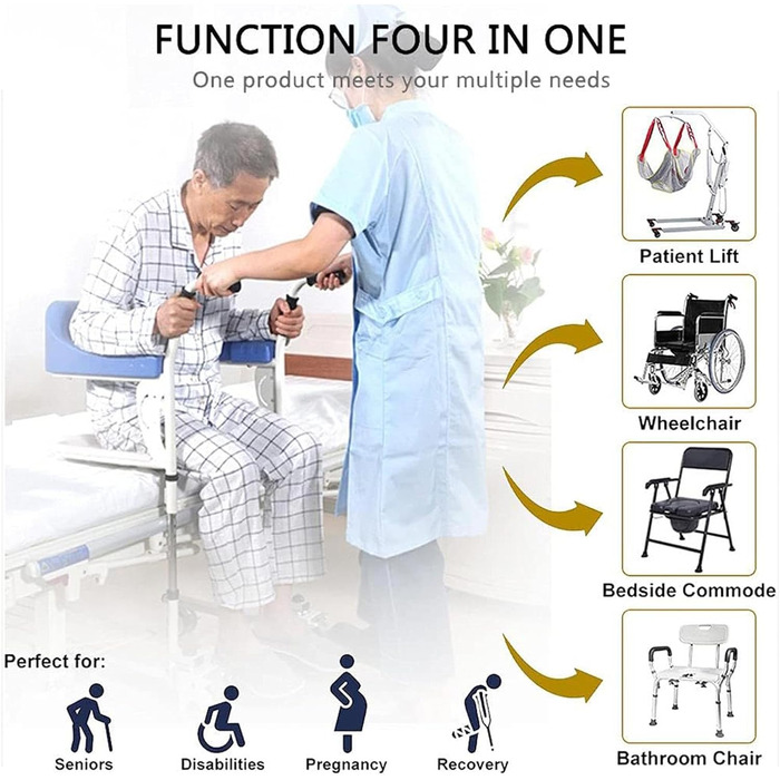 Перенесення підйомника для інвалідного візка 4-в-1 для домашнього використання сходові підйомники, туалетне крісло для інвалідів, транспортне крісло для догляду за людьми похилого віку та інвалідами стилю J