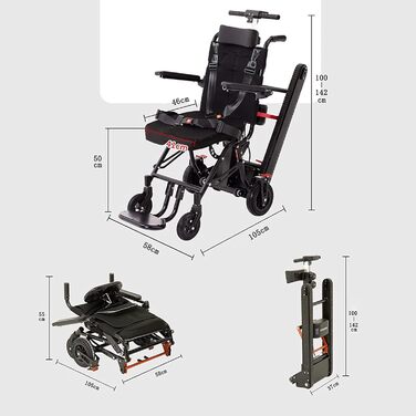 Електричний підйомник UZOURI ручне інвалідне крісло 2 в 1, легкий складаний електричний візок для підйому по сходах, рама з вуглецевої сталі, двигун 200 Вт, акумулятор 13 А і навантаження 330 фунтів