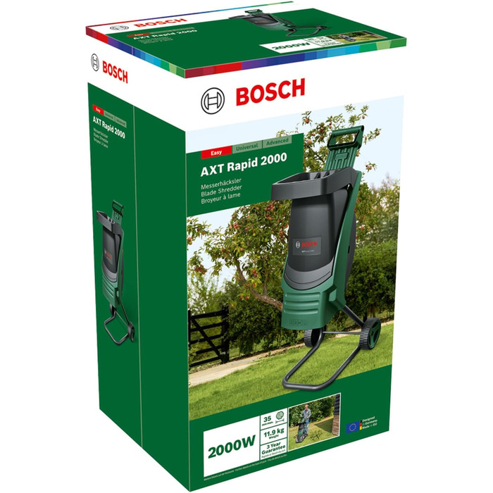 Подрібнювач Bosch для дому та саду AXT Rapid 2000 (для потужного подрібнення садових відходів потужний двигун 2000 Вт) AXT RAPID 2000 Новий дизайн