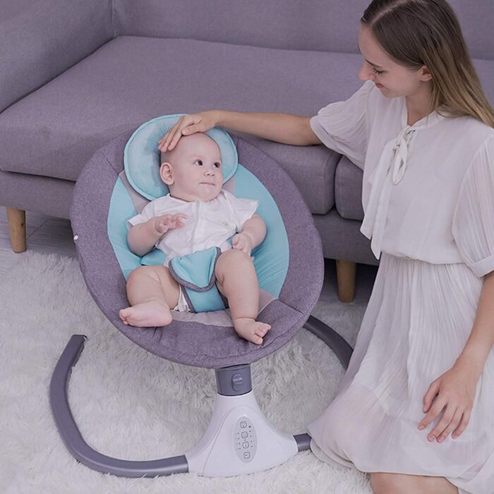 Електричні дитячі гойдалки, складні електричні дитячі гойдалки Baby Swing USB Bluetooth Music з пультом дистанційного керування для 0-12 місяців 3-12 кг Дитина (синій)