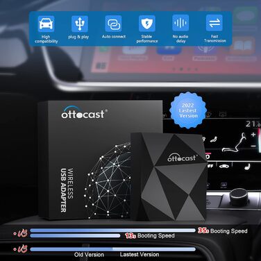 Бездротовий адаптер OTTOCAST Carplay Без дропаутів, підходить для автомобіля з вбудованим Carplay, підключений, працює, легко зберігається в автомобілі Тільки для iPhone, сумісний з USB U2Air (iPhone CarPlay)