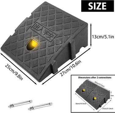 Бордюрні пандуси, виготовлені з міцного пластику, 2 частини портативного пандуса Дверний пандус для порогу для під'їзної доріжки, пішохідної доріжки, мотоцикла, скутера, автомобілів, з 2 подовжувальними болтами 27 x 25 x 13 см