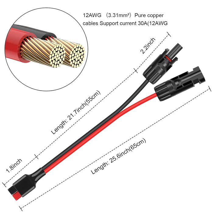 Сонячний розєм для зарядки Dongge 60 см 12 AWG на перехідник Anderson для сонячної панелі та Anderson. Підходить для сонячних панелей, сонячних модулів, сонячних генераторів, портативних електростанцій