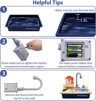 Кухонна іграшка Acelane з водяним циклом для дітей віком від 3 років - посудомийна машина, раковина, набір для рольових ігор для хлопчиків і дівчаток