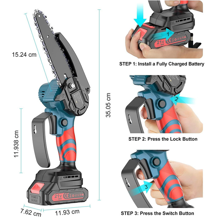 Акумуляторна бензопила 6 дюймів, міні-бензопила з акумулятором одноручна електрична бензопила ручна бензопила, акумулятор 2 x 2000 мАг