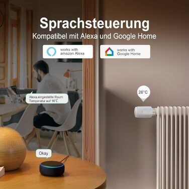 І Voice Control (Alexa, Google Assistant), Energy Saving, 2-Pack, Zigbee TRV Extension, Wireless Heat Thermostat, APP