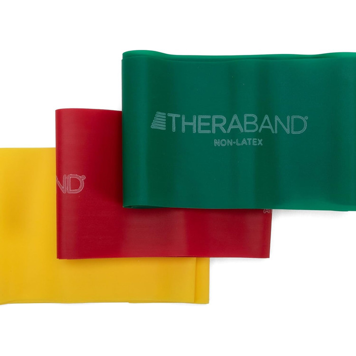 Безлатексні стрічки для вправ THERABAND Професійні стрічки опору для верхньої частини тіла, нижньої частини тіла та основних вправ, фізіотерапії, пілатесу, домашніх тренувань та реабілітації жовтий/червоний/зелений - набір для початківців